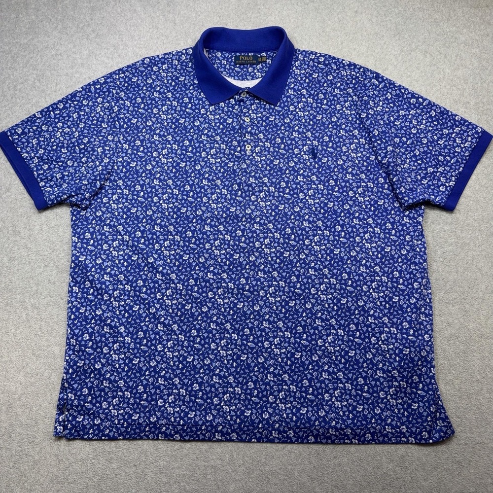 Ralph Lauren Polo Shirt Mens Big 2X Blue Floral Regular Fit Cotton Knit 2XB